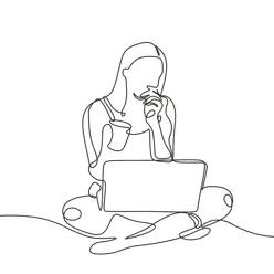 Jente med PC - strektegning